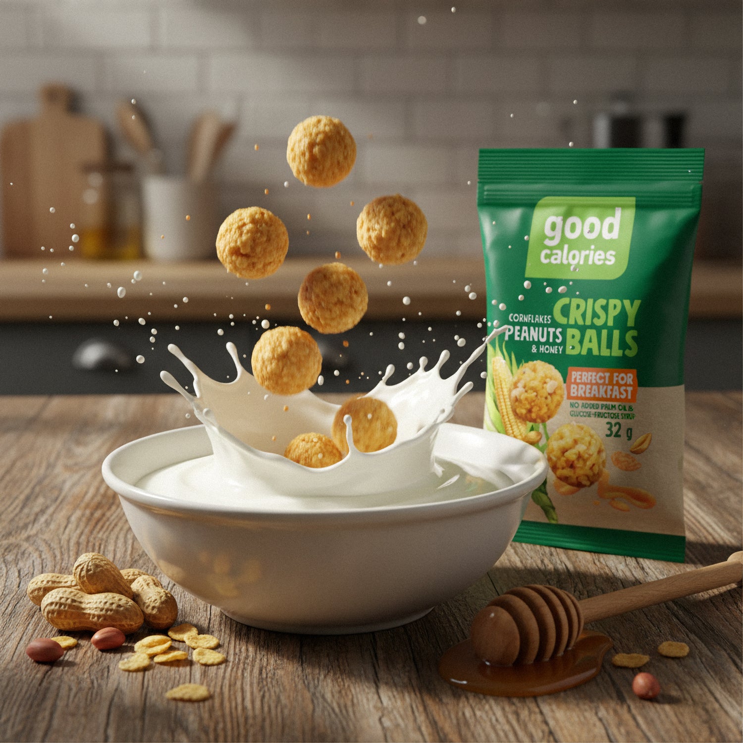Good Calories Knusper-Kugeln Cornflakes & Erdnuss, 32g Beutel