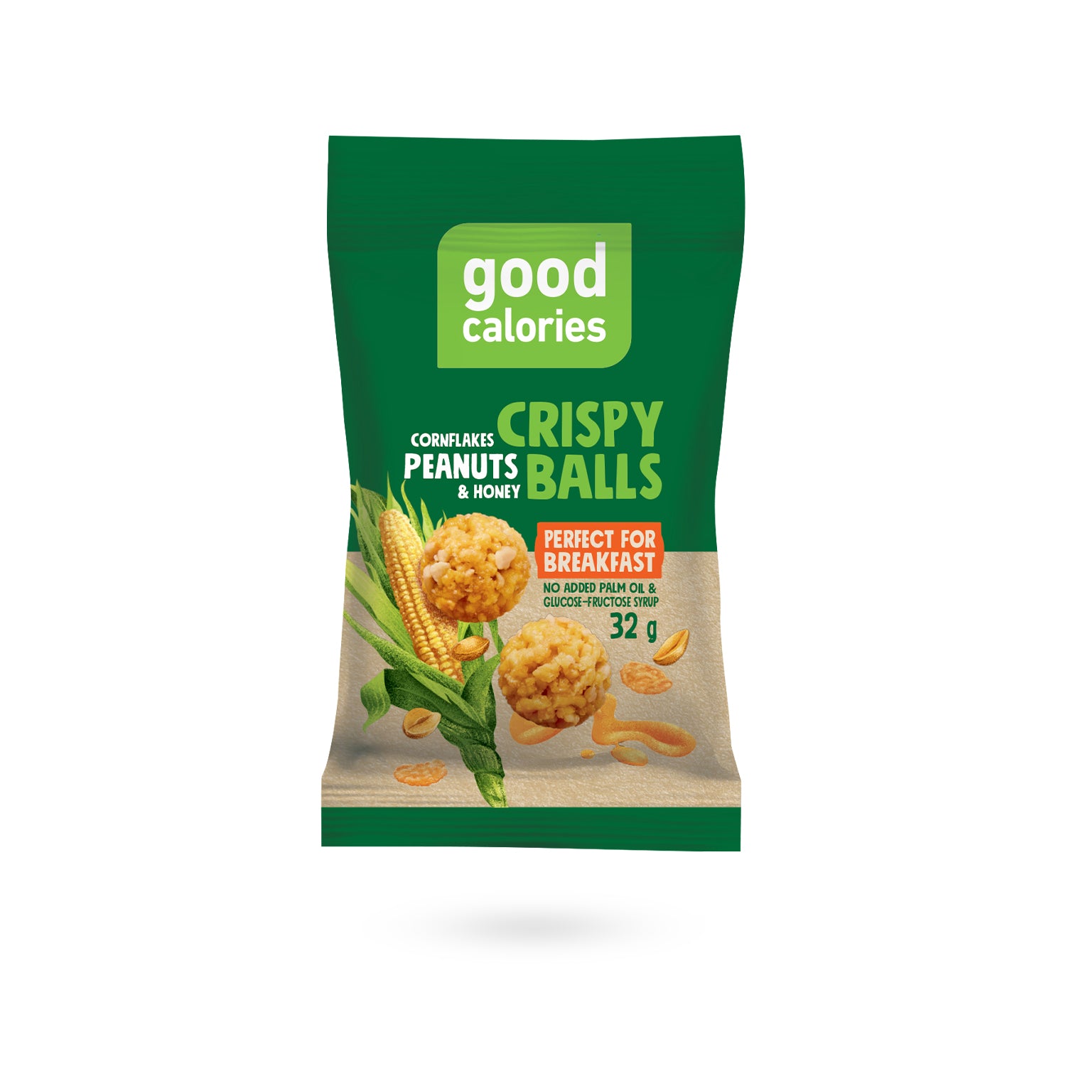 Knusperkugeln Snack mit Cornflakes und Erdnüssen von Good Calories im 32g Beutel 