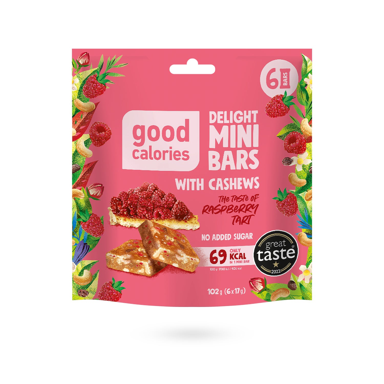 Mini Bars Snack mit Himbeertarte-Geschmack von Good Calories im 102g Beutel