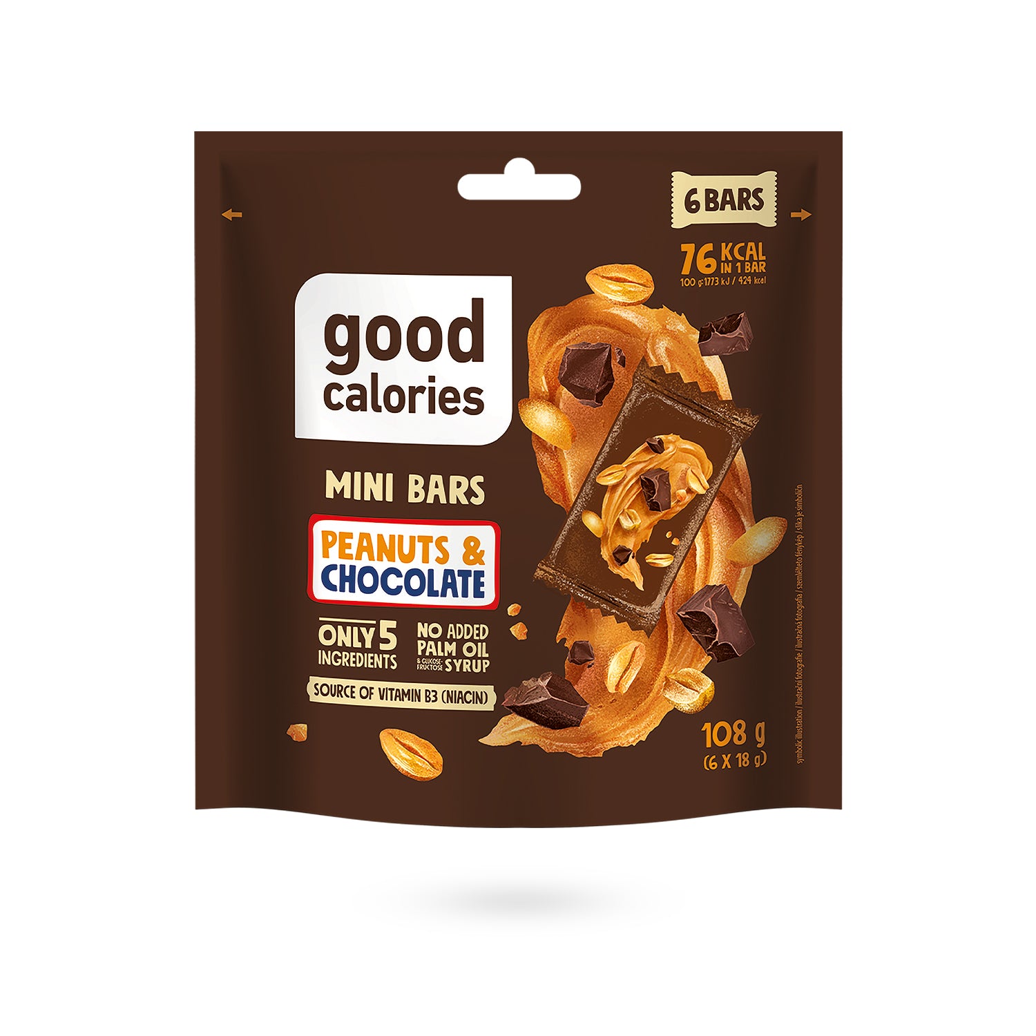 Mini Bars Snack mit Erdnüssen und Schokolade von Good Calories im 108g Beutel