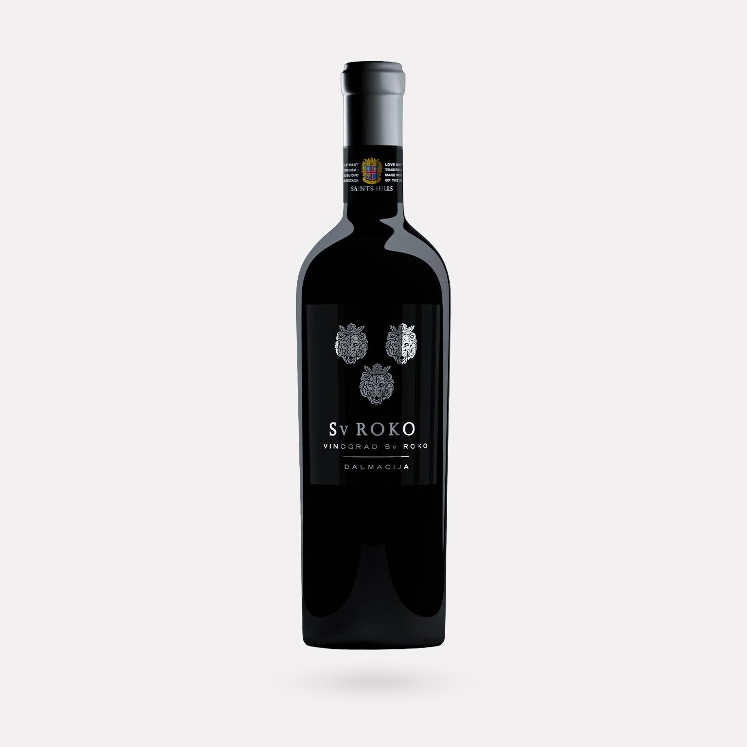 Freigestellte Flasche des Saints Hills Sv Roko Rotweins (750ml) vor neutralem Hintergrund