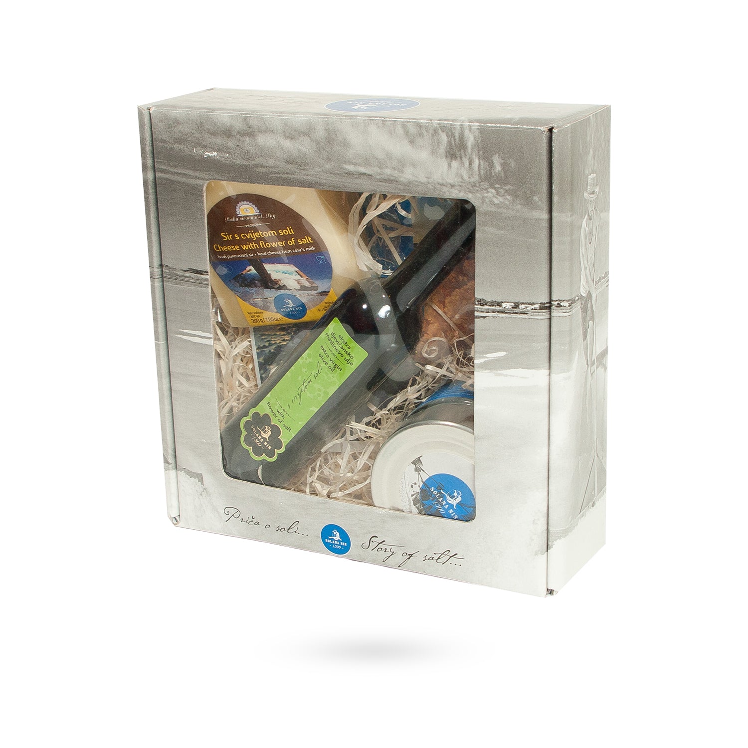 Solana Nin – Geschenkpaket "Olivenöl, Käse & Meersalz"