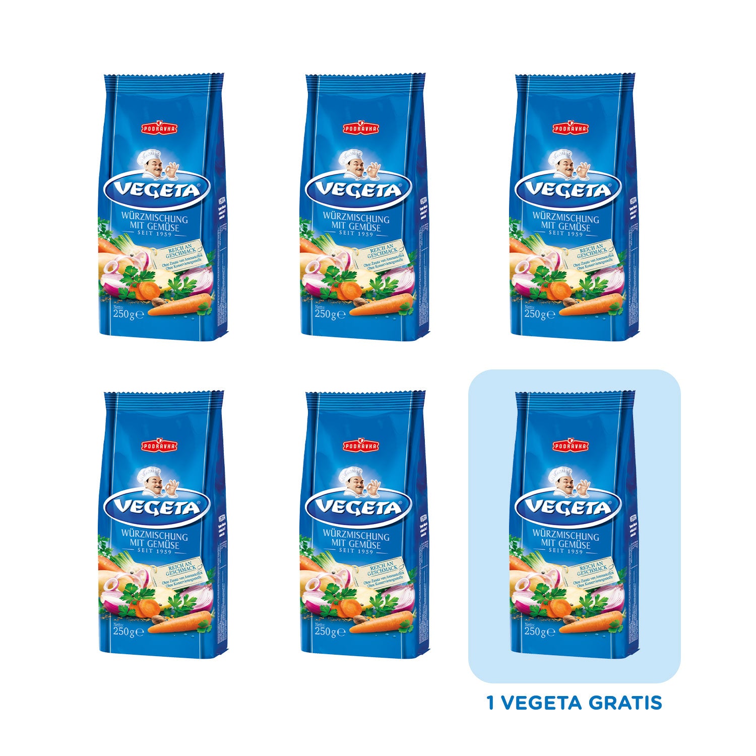 Podravka Vegeta, 250g Beutel (5+1 Paket)